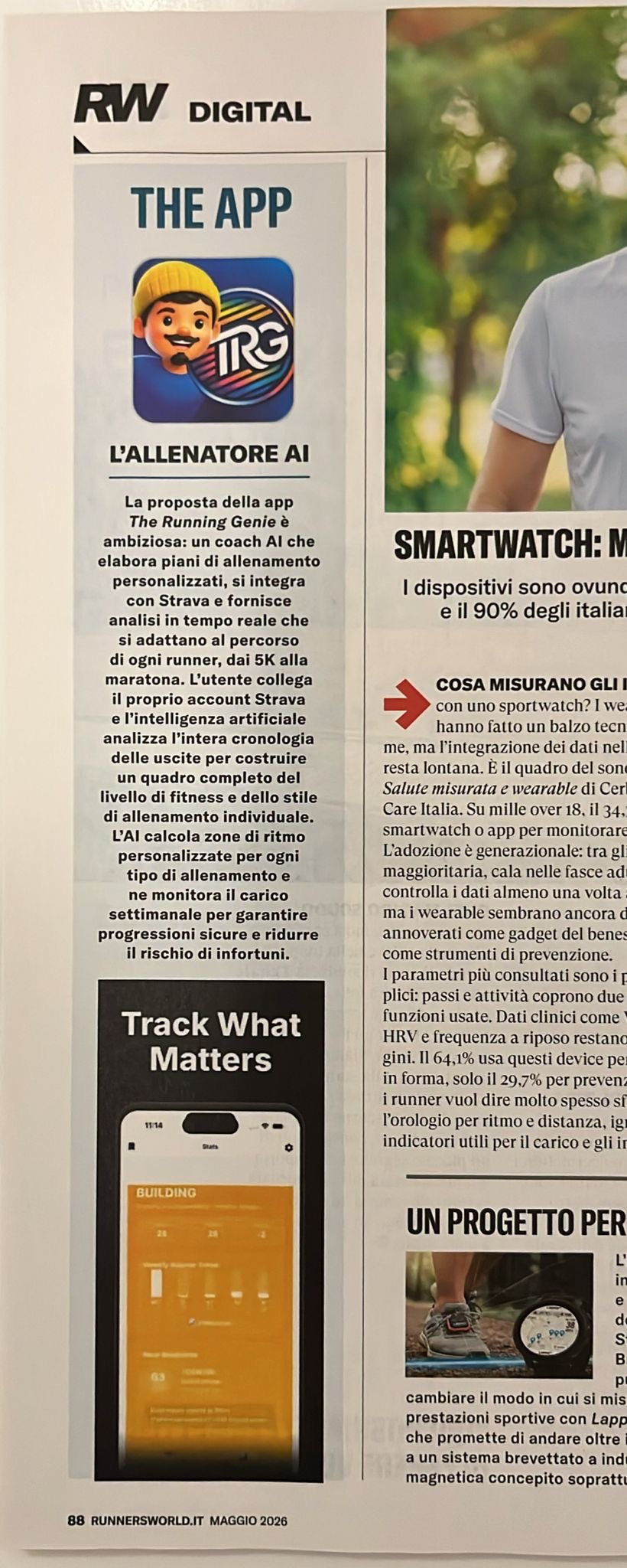 The Running Genie featured in Runner's World Italia, May 2026