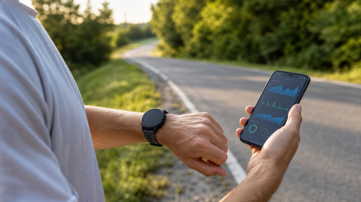 Runner reviewing COROS training data and AI coaching guidance