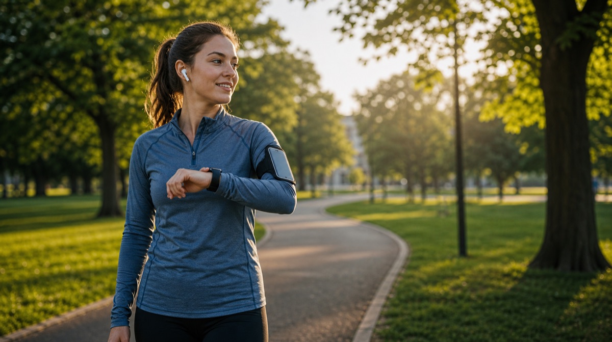 Beginner runner starting a walk-run session in a park