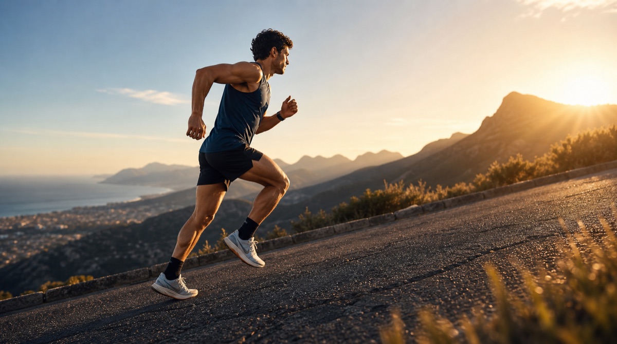 Runner powering uphill during a hill workout