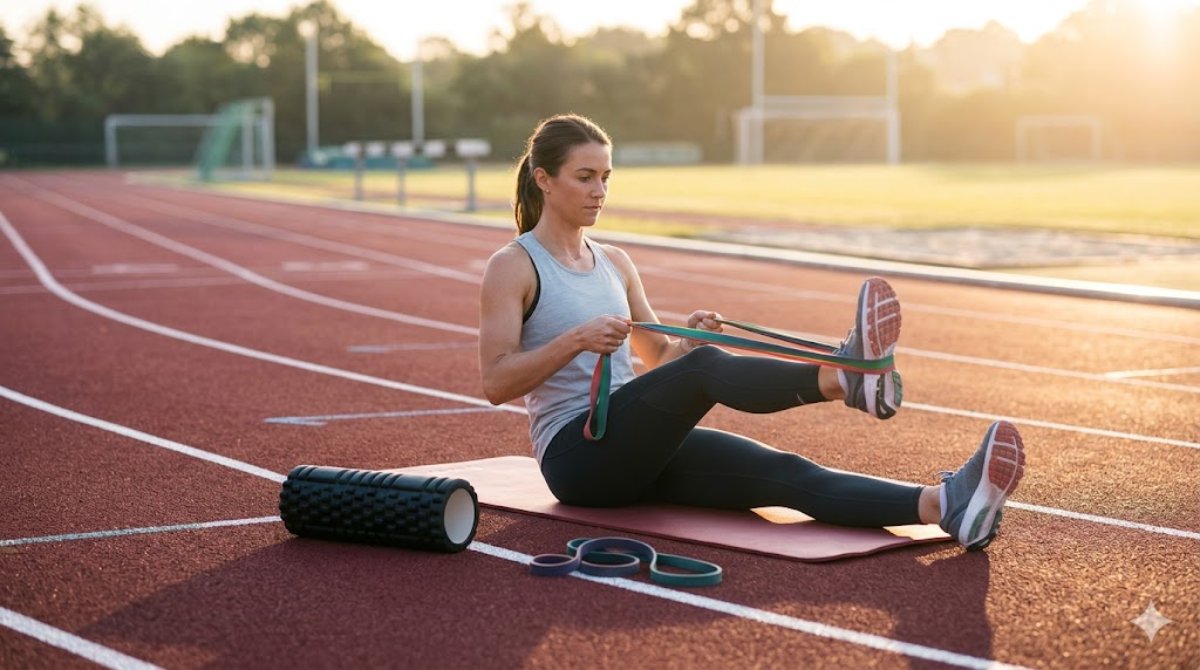 Runner stretching to prevent injuries before a run