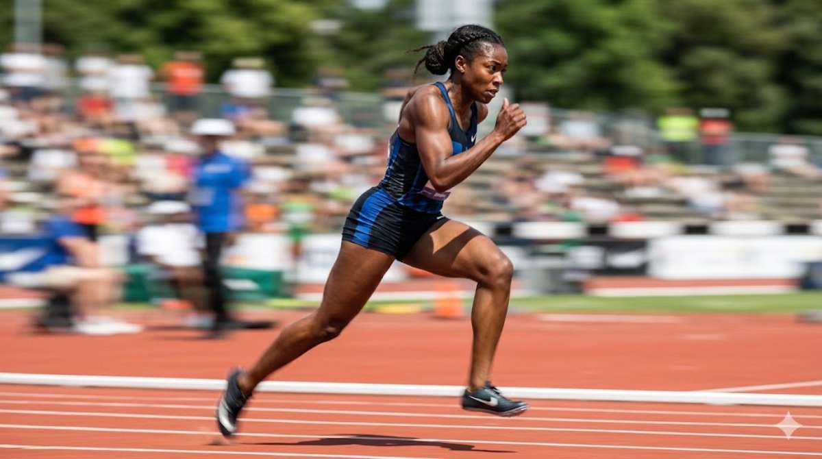 Runner sprinting on a track with speed motion blur
